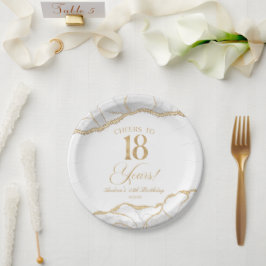 Elegant White Gold Agate 18th Birthday Party Pappteller