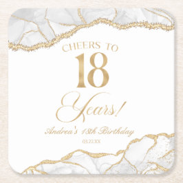 Elegant White Gold Agate 18th Birthday Party Rechteckiger Pappuntersetzer