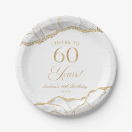 Elegant White Gold Agate 60. Geburtstagsparty Pappteller