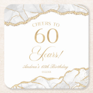 Elegant White Gold Agate 60. Geburtstagsparty Rechteckiger Pappuntersetzer