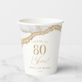 Elegant White Gold Agate 80th Birthday Party Pappbecher