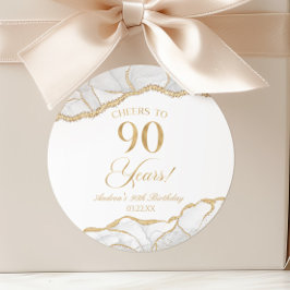Elegant White Gold Agate 90. Geburtstagsparty Runder Aufkleber