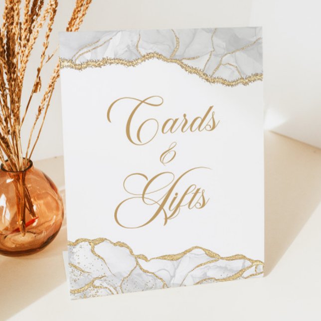 Elegant White Gold Agate Cards & Gifts Sockelschild (Von Creator hochgeladen)