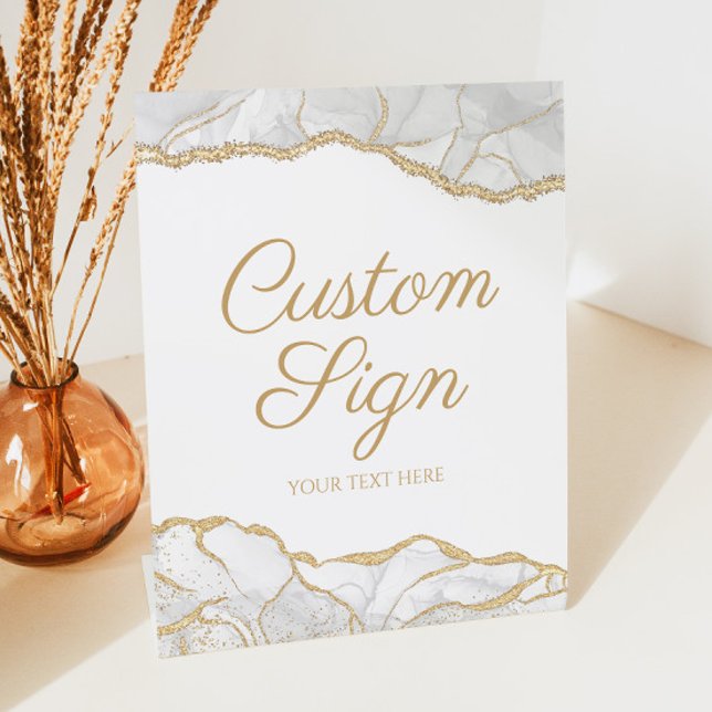 Elegant White Gold Agate Custom Text Sockelschild (Von Creator hochgeladen)