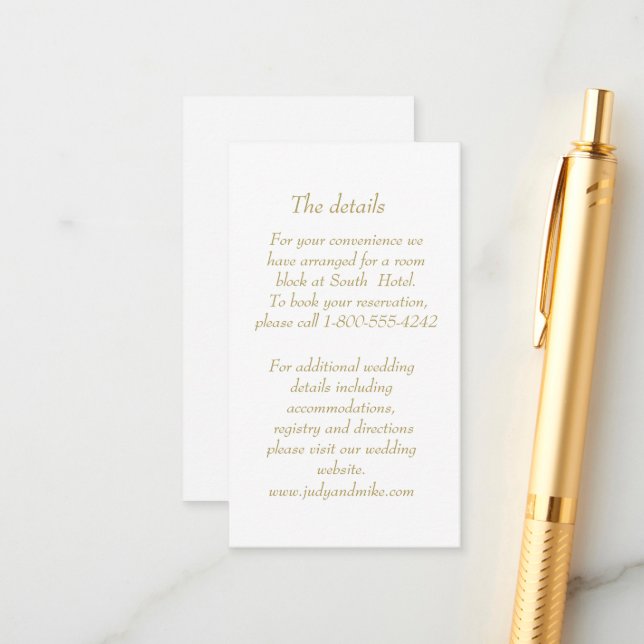Elegant White & Gold Art Deco Enclosure card Begleitkarte (Vorderseite/Rückseite Beispiel)