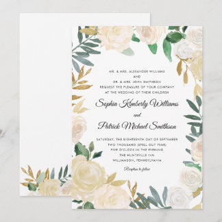 Elegant White Gold Floral | alle Eltern, die Einladung