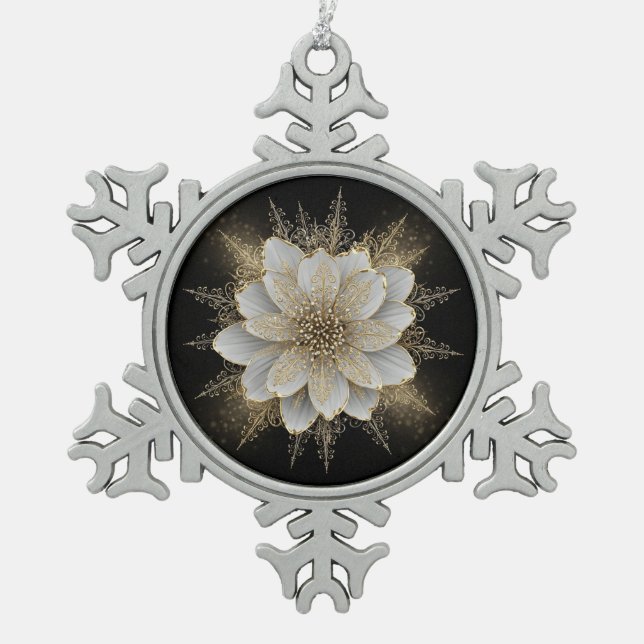 Elegant White & Gold Floral Ornament (Vorderseite)
