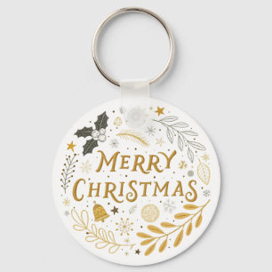 Elegant White & Gold Frohe Weihnachten Schlüsselanhänger