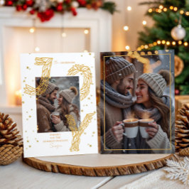 Elegant White & Gold Laurel Joy Photo Feiertagskarte