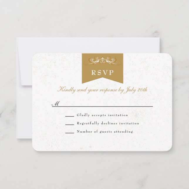 Elégant White Gold Library Theme Wedding Carte RSV (Devant)