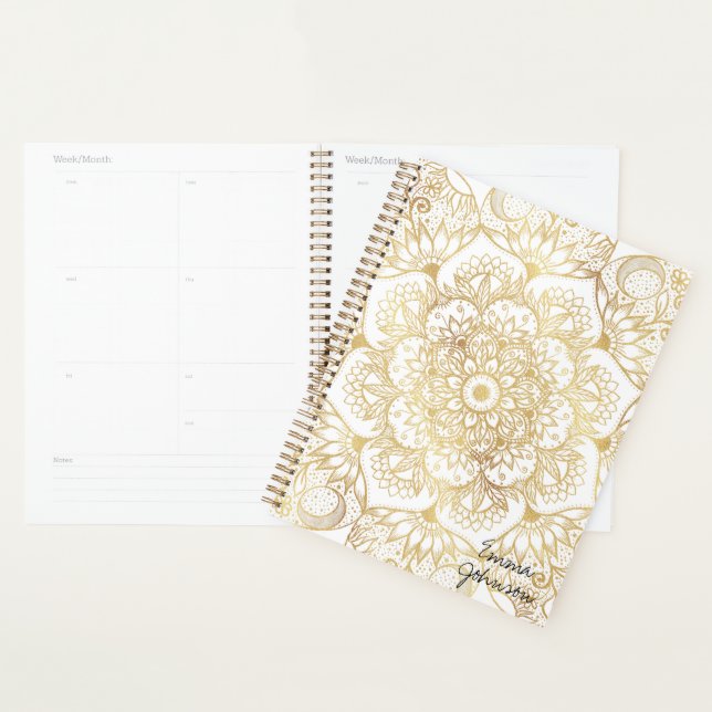 Elegant White Gold Mandala Floral  Planer (Anzeige)
