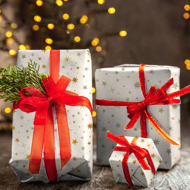 Elegant White Gold Silver Weihnachtsstern Geschenkpapier Set (Von Creator hochgeladen)