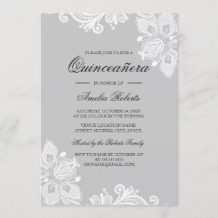 Elegant White Gray Lace Quinceanera Einladung