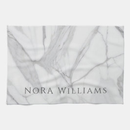 Elegant White Gray Personalized Marble Texture  Geschirrtuch