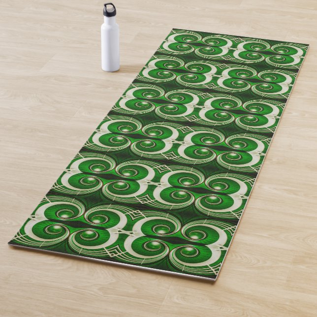Elegant white green mirrored spiral pattern yogamatte (Beispiel)