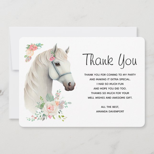 Elegant White Horse Boho Floral Dankeskarte (Vorderseite)