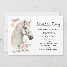 Elegant White Horse Boho Floral Geburtstag Einladung