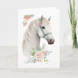 Elegant White Horse Boho Floral Geburtstag Karte
