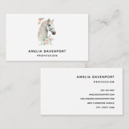 Elegant White Horse Boho Floral Visitenkarte