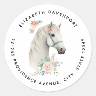 Elegant White Horse Boho Runder Aufkleber