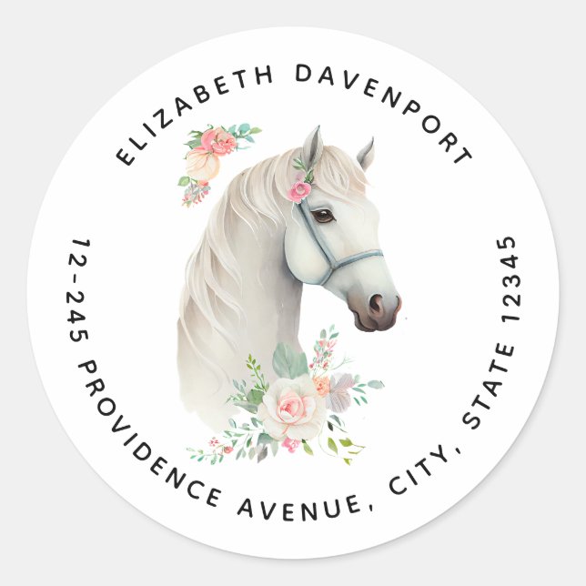 Elegant White Horse Boho Runder Aufkleber (Vorderseite)