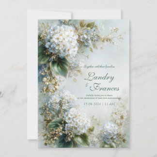 Elegant White Hydrangea Gold Botanical Wedding Einladung