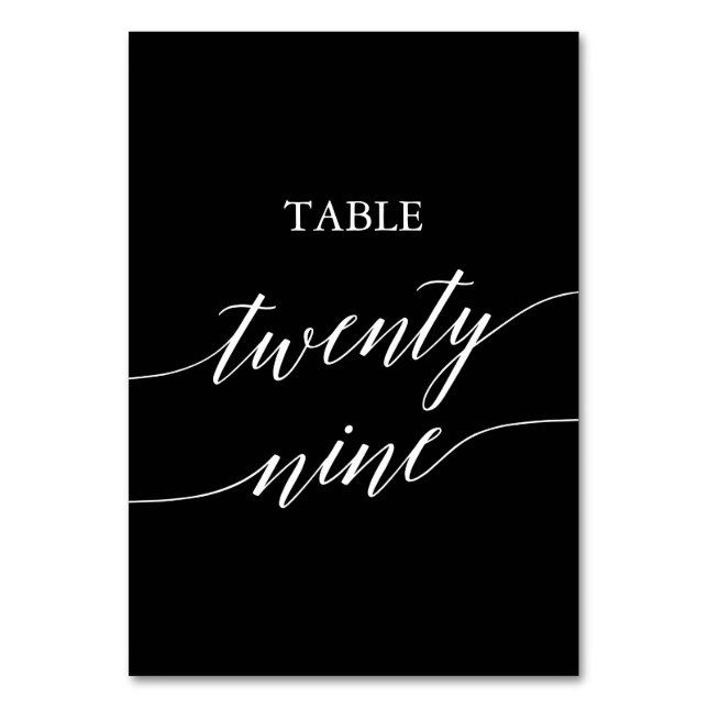 Elegant White in Black Calligraphy Table 29 Tischnummer (Vorderseite)