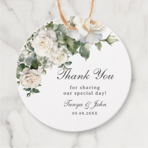 Elegant White Ivory Rose Floral Wedding Bridal Geschenkanhänger