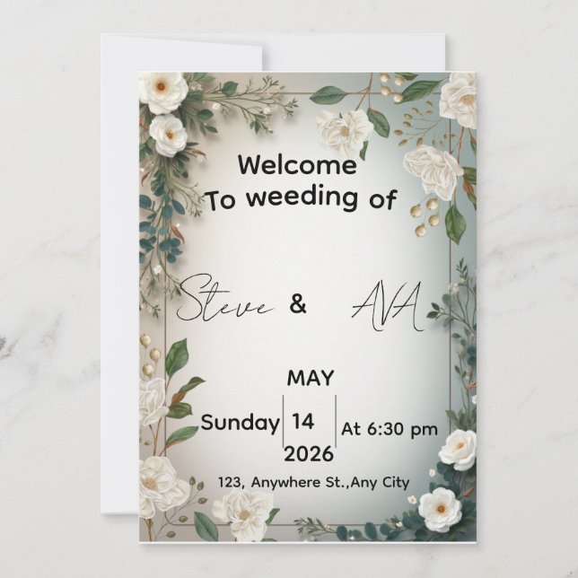 Elegant White Jasmine Floral Wedding Invitation |  (Devant)