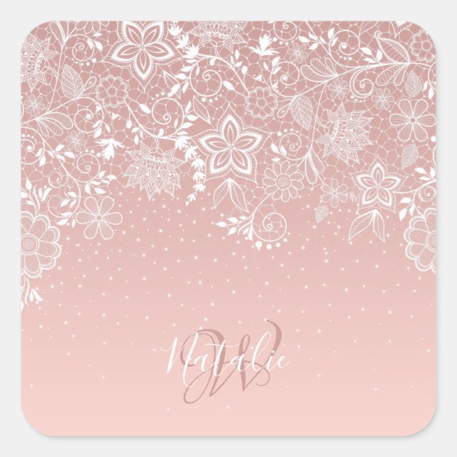 Elegant white lace floral and confetti design quadratischer aufkleber (Vorderseite)