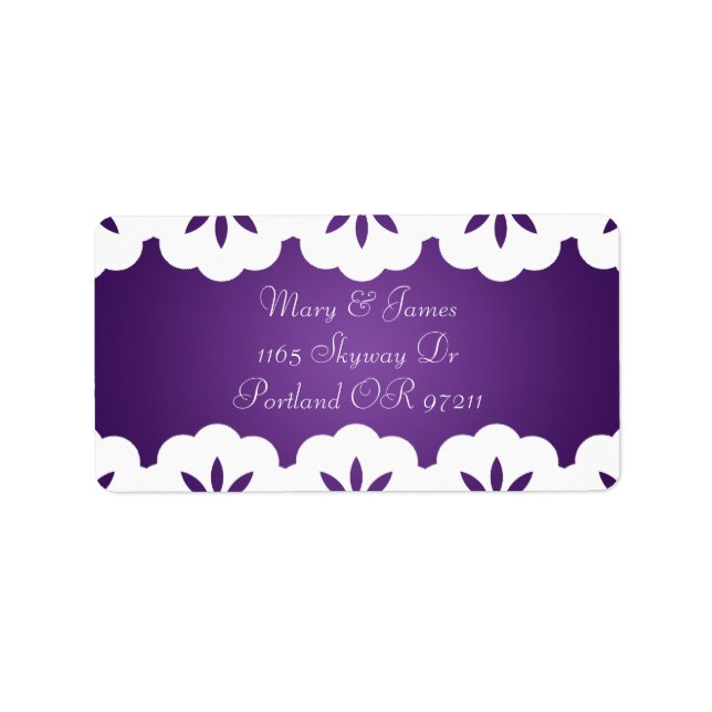 Elegant White Lace Wedding Address Lila Adressaufkleber (Vorne)