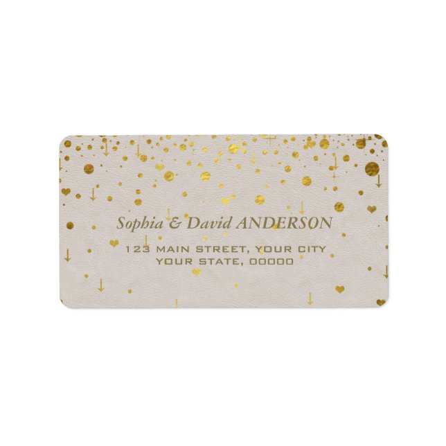 Elegant White Leather Gold Confetti Wedding Adressaufkleber (Vorne)