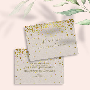 Elegant White Leather Gold Confetti Wedding Dankeskarte