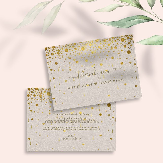Elegant White Leather Gold Confetti Wedding Dankeskarte (wedding thank you, elegant trendy wedding gold thank you, modern confetti leather wedding)