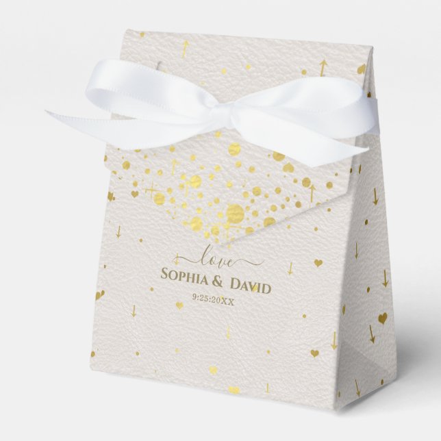 Elegant White Leather Gold Confetti Wedding Geschenkschachtel (Vorderseite)