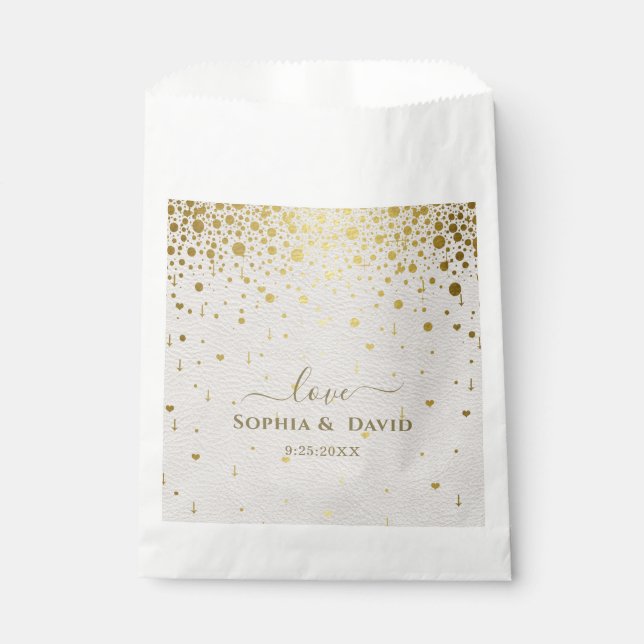 Elegant White Leather Gold Confetti Wedding Geschenktütchen (Vorderseite)