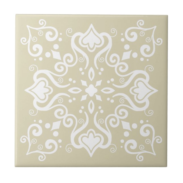 Elegant White Light Beige Azulejo Muster A01c Fliese (Vorderseite)