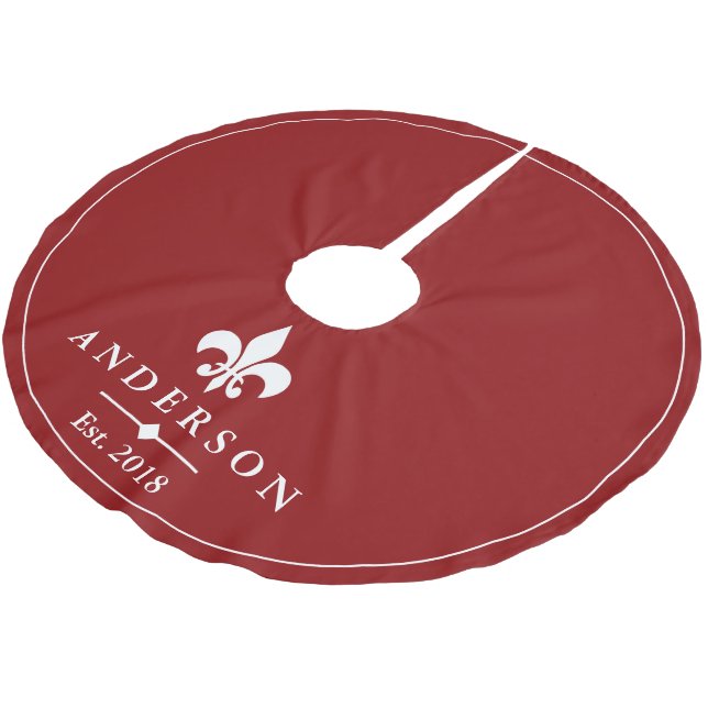 Elegant White Lilie & Red | PERSONALISIERT Polyester Weihnachtsbaumdecke (Schrägansicht)