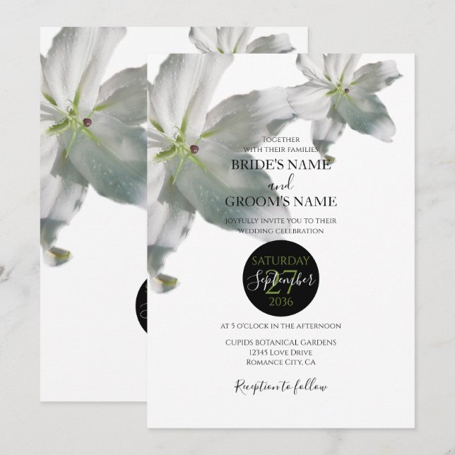 Elegant White Lilies Wedding Einladungen (Vorne/Hinten)