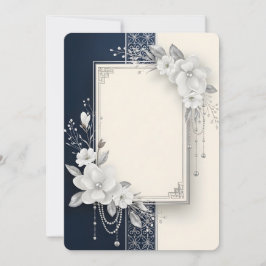Elegant White Magnolia Floral Frame with Pearls Einladung
