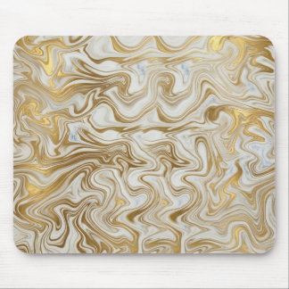 Elegant White Marble and Liquid Gold Swirl Mousepa Mousepad