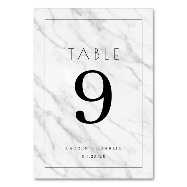 Elegant White Marble Number Card Tischnummer (Vorderseite)