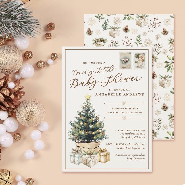 Elegant White Merry Little Christmas Baby Shower Einladung (Von Creator hochgeladen)
