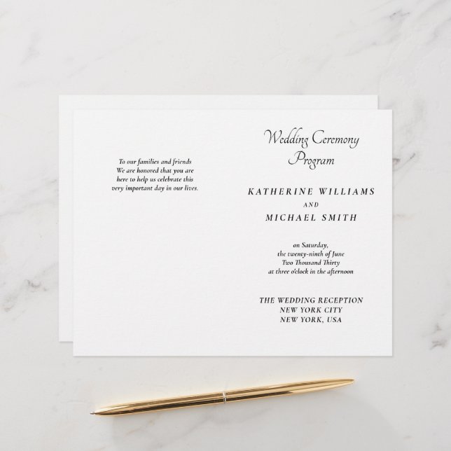 Elegant White Minimal Wedding Programs (Vorderseite/Rückseite Beispiel)