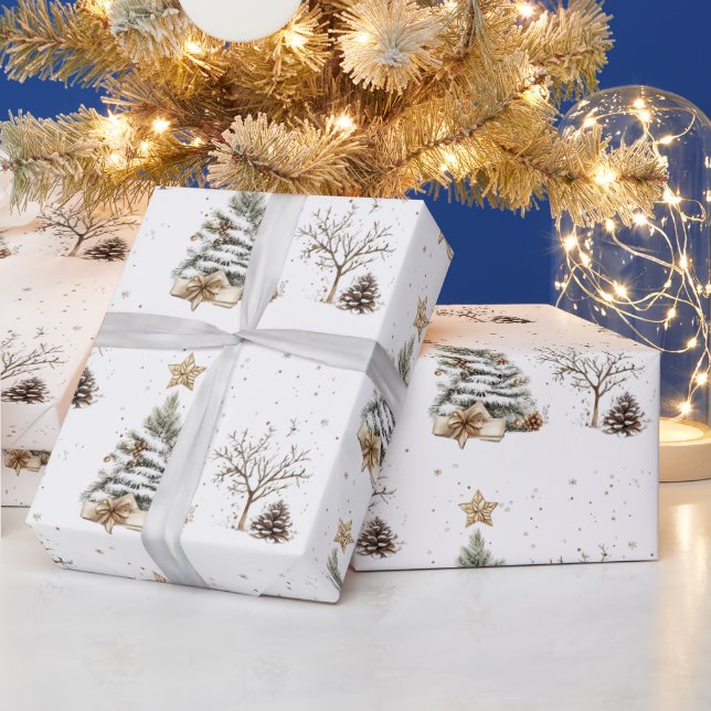 Elegant White New Year Frosted Tree pine Geschenkpapier (Feiertage)