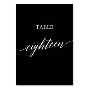 Elegant White on Black Calligraphy Table Achtzehn Tischnummer