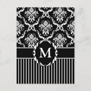 Elegant White on Black Damask Postkarte