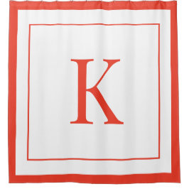 Elegant White & Orange Initial Monogram  Duschvorhang