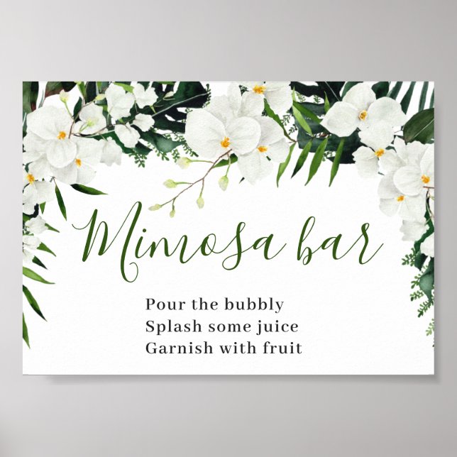 Elegant White Orchids Bohemian Mimosa Bar Sign Poster (Vorne)