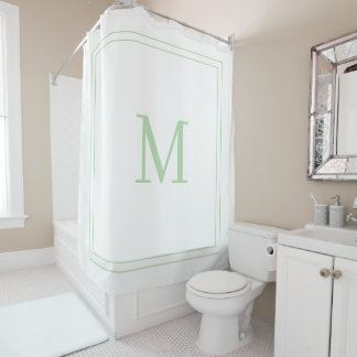 Elegant White &Pale Green Initial Monogram Duschvorhang